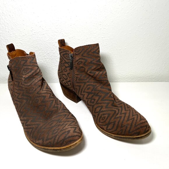 Lucky Brand Basel Booties Womens Size 8.5 Tribal Boho Ankle Boots Leather Suede - Picture 4 of 15